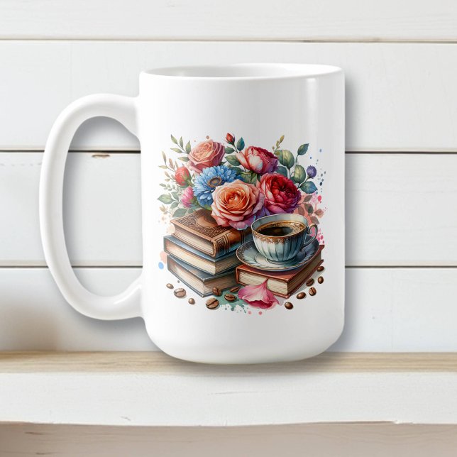 Mug Café, livres et fleurs (Créateur téléchargé)