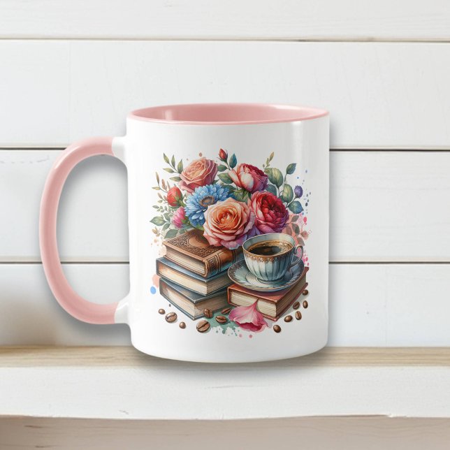 Mug Café, livres et fleurs (Créateur téléchargé)