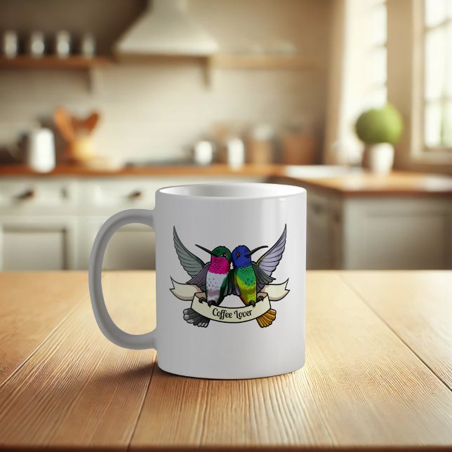 Mug Café Lover Tattoo Style Hummingbirds & Ribbon (Créateur téléchargé)