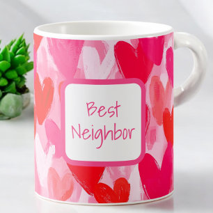 Mug Cafe Meilleur Voisin Coeurs Multicolores