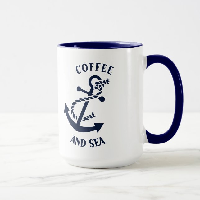 Mug Café & Mer Bleu Marine Ancre de Bateau (Droite)