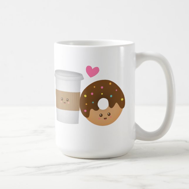 Mug Café mignon et donut amoureux, un couple parfait (Droite)