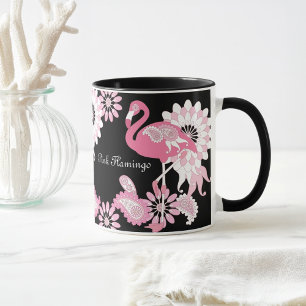 Mug Café moderne en Flamant rose rose noir