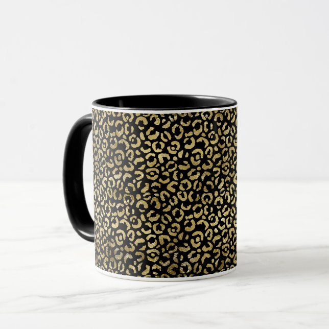 Mug Café Motif Empreinte de léopard noir et or (Devant gauche)