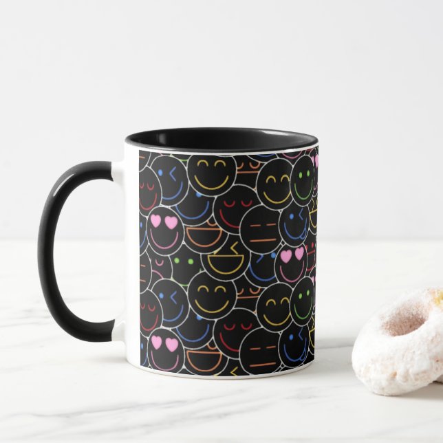 Mug café Neon Emoji : Vibes rétro modernes (Avec donut)