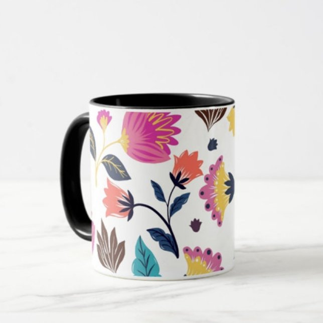 Mug café noir et rose et feuille (Créateur téléchargé)