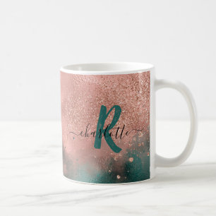 Mug Café Ombre rose Turquoise et doux au monogramme