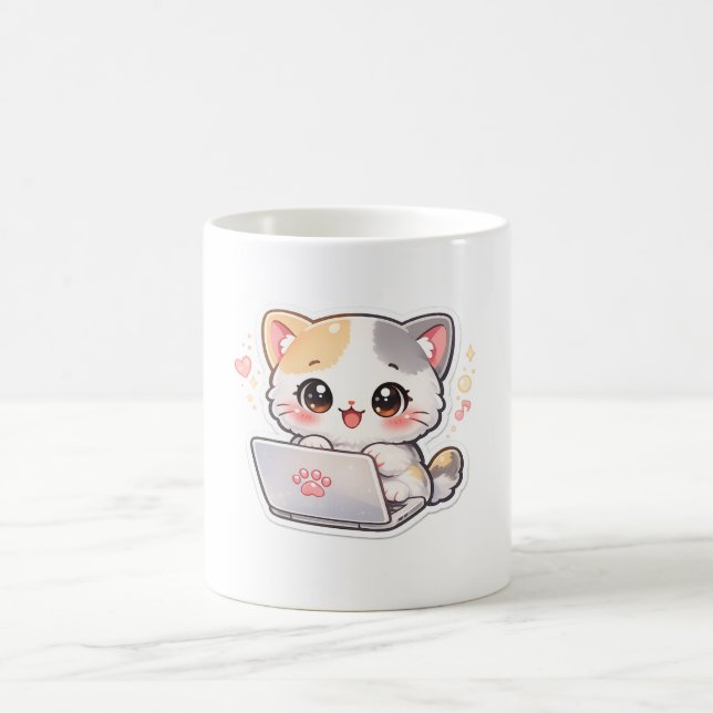 Mug Café Ordinateur Chat Mignon Kawaii - Amusant (Centre)