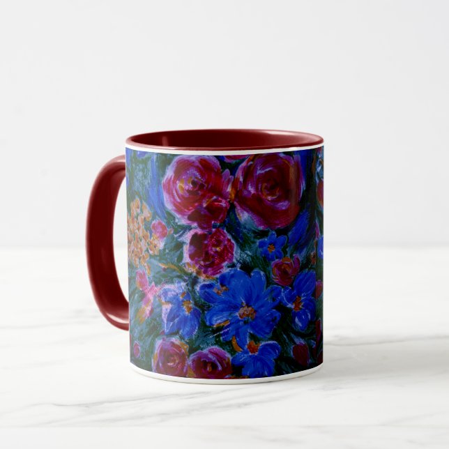 Mug Café ou thé rouge, bleu et marron (Devant gauche)