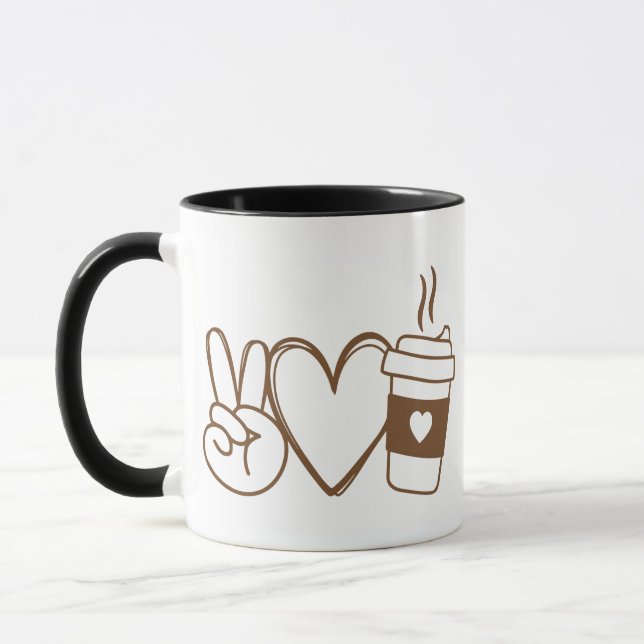 Mug Café Peace Love | Conception De Café Simple Et Élé (Gauche)