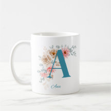 Mug café personnalisé avec nom et alphabet A