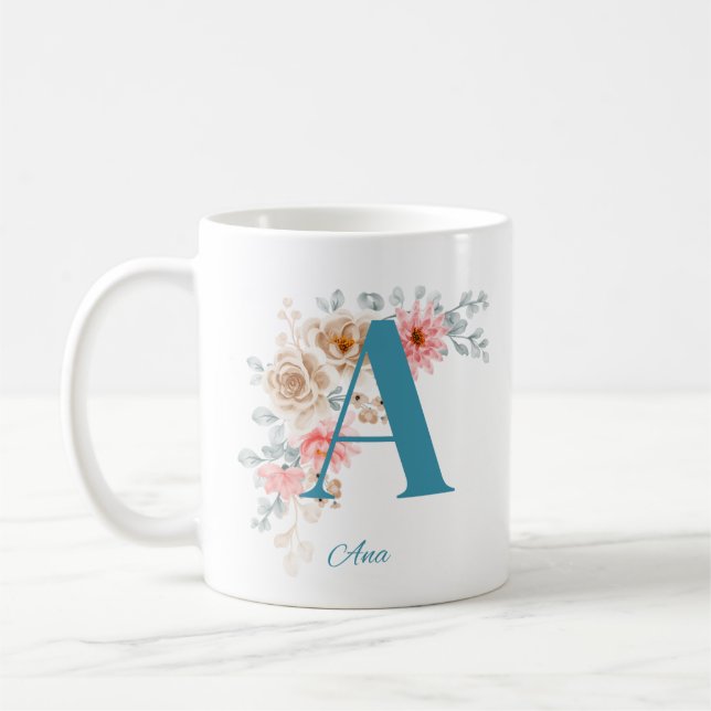 Mug café personnalisé avec nom et alphabet A (Gauche)
