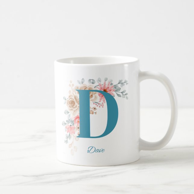 Mug café personnalisé avec nom et alphabet D (Droite)