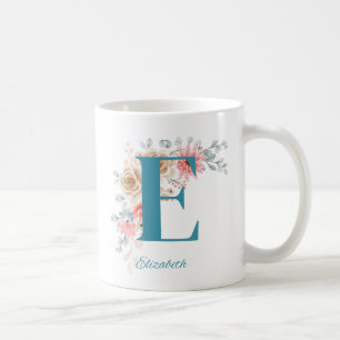 Mug café personnalisé avec nom et alphabet E