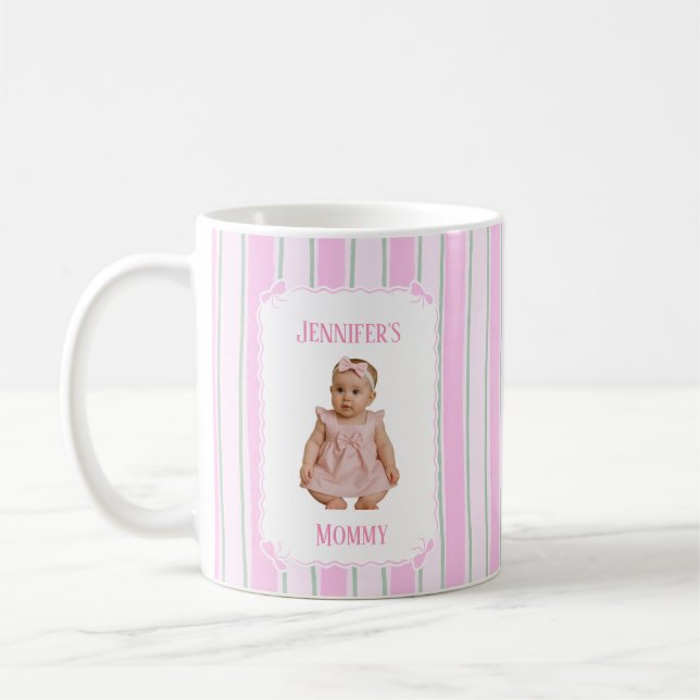 Mug Café Personnalisé avec Nom et Rayures Mignon (Gauche)