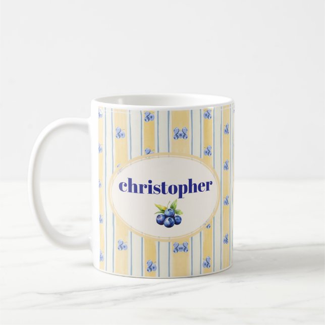 Mug Café Personnalisé avec Nom et Rayures Mignon (Gauche)