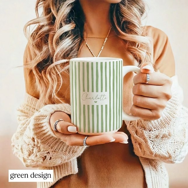 Mug Café Personnalisé avec Nom et Rayures Mignon (Créateur téléchargé)