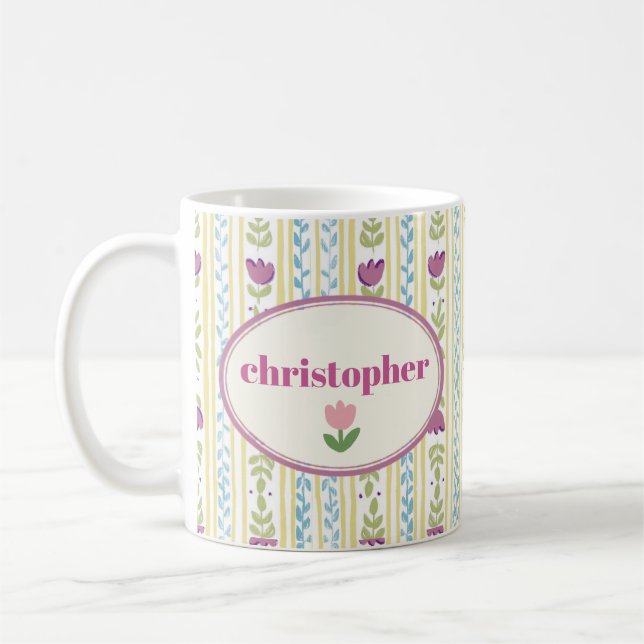 Mug Café Personnalisé avec Nom Mignon et Rayures (Gauche)