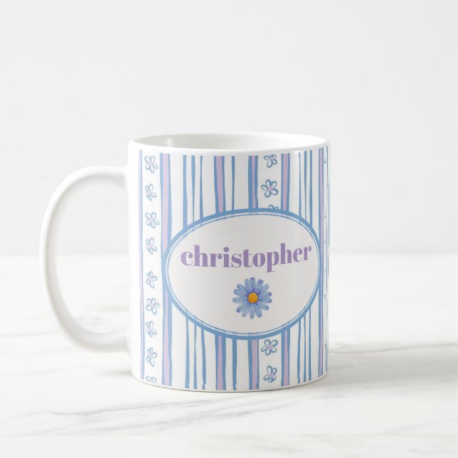 Mug Café Personnalisé avec Nom Mignon et Rayures (Gauche)