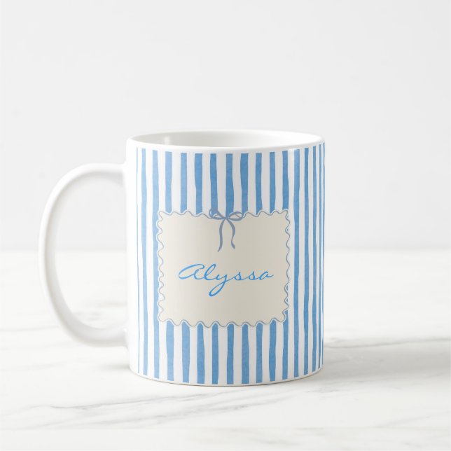 Mug Café Personnalisé avec Nom Mignon et Rayures (Gauche)