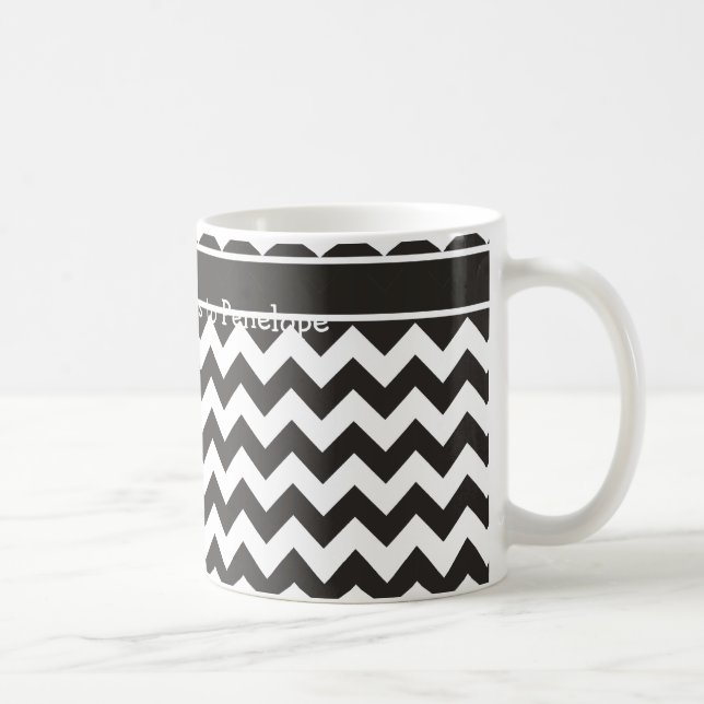 Mug café personnalisé, Chevrons noir et blanc (Droite)