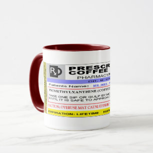 Mug Café personnalisé drôle de prescription de Rx