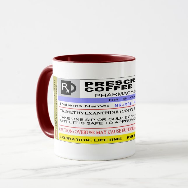 Mug Café personnalisé drôle de prescription de Rx (Devant gauche)