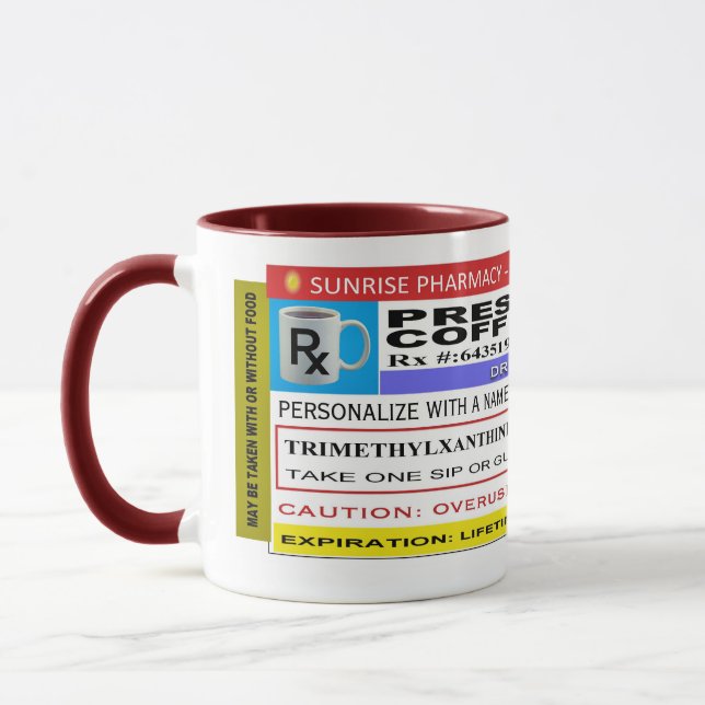 Mug CAFÉ "personnalisé" DRÔLE d'étiquette de Rx (Gauche)