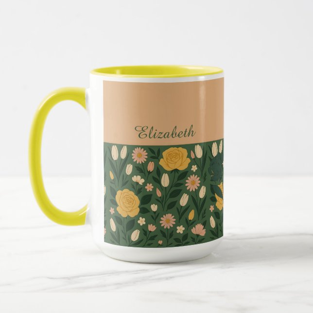 Mug Café Personnalisé Elégant Jaune Floral Handee (Gauche)