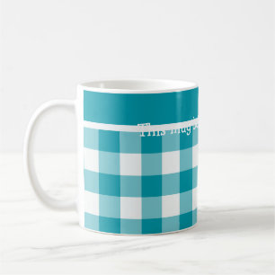 Mug café personnalisé, En vichy chèque Turquoise
