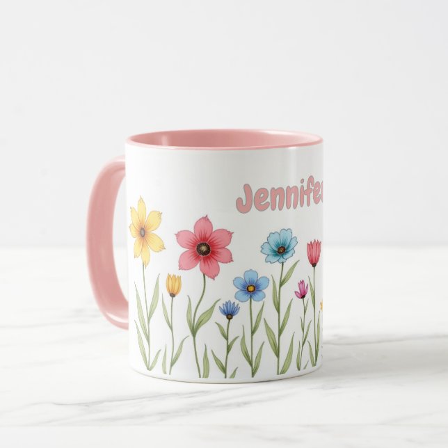 Mug Café Personnalisé Fleurs Aquarelles (Devant gauche)