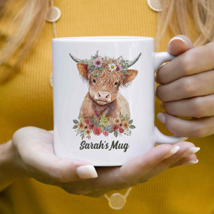 Mug Café personnalisé Floral Highland Cow