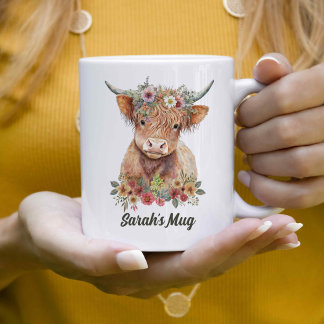 Mug Café personnalisé Floral Highland Cow