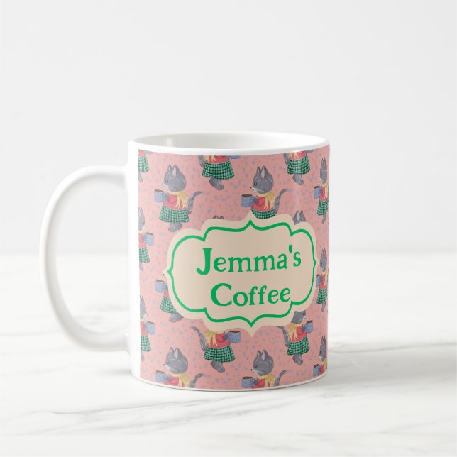 Mug café personnalisé - Fun Retro Cats Design (Gauche)