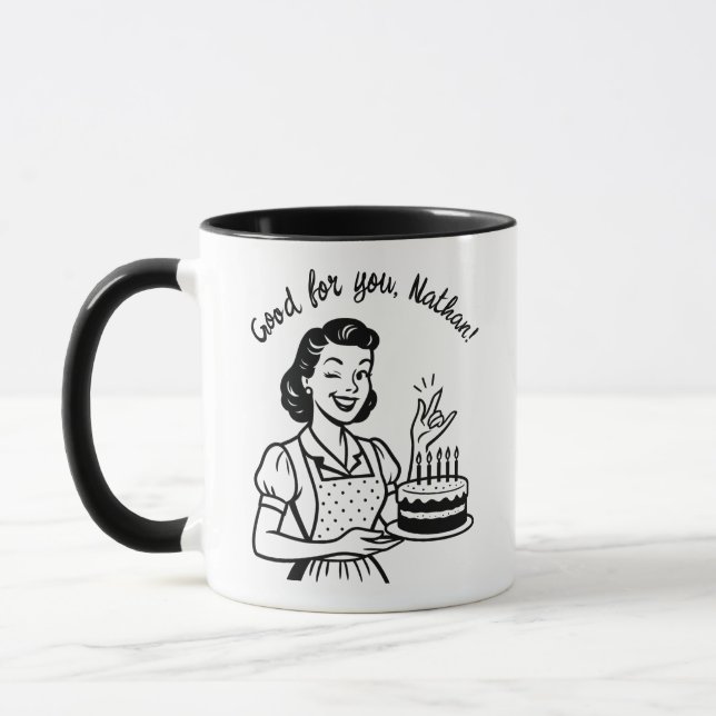 Mug Café personnalisé Retro Birthday Cake (Gauche)