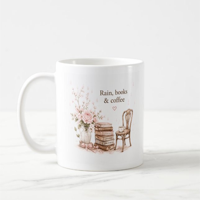 Mug Café Pluvieux & Livres Éditable (Gauche)