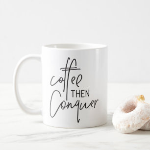 Mug CAFÉ PUIS CONQUER main moderne lettré noir
