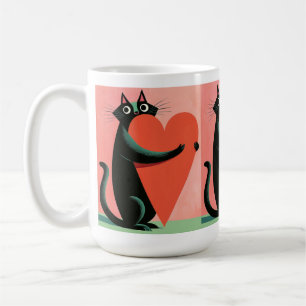 Mug Cafe Rétro Milieu du Siècle Chat Noir Coeur