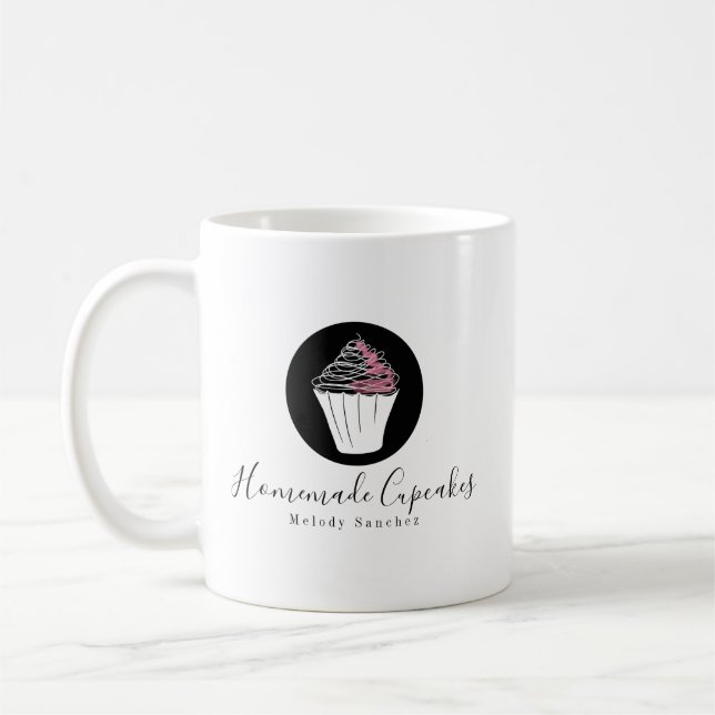 Mug Café Rose Cupcake Dessiné Maison Boulangerie (Gauche)