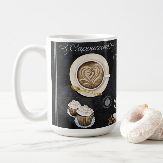 Mug Café Shop Chalkboard Typographie Cappuccino Coeur (Avec donut)