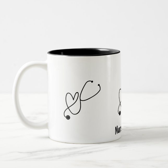 Mug Café Stéthoscope Cœur Infirmière Nom Personnal (Gauche)