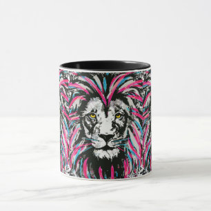 Mug café tête de lion   Coupe de café Lion Rose Bl