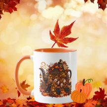 Café Théière Enchantée Fantômes Chat Noir Automne