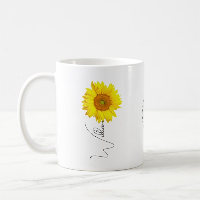 Mug café tournesol en céramique avec nom et initia (Gauche)