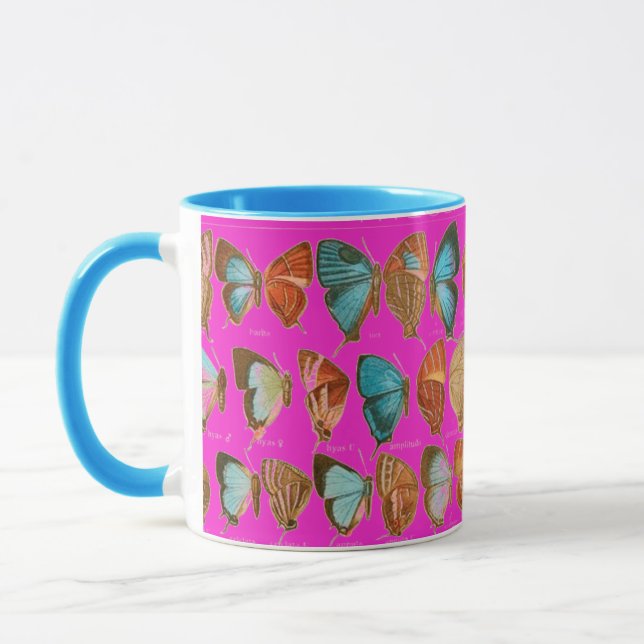 Mug Café vintage Blue et Red Butterflies (Gauche)