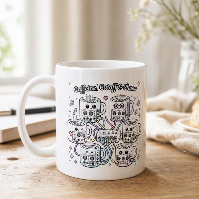 Mug Caféine, Cutoff & Chaos – Synth Nerd Café (Créateur téléchargé)