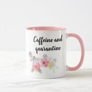Mug Caféine et Quarantaine Aquarelle Florale rose