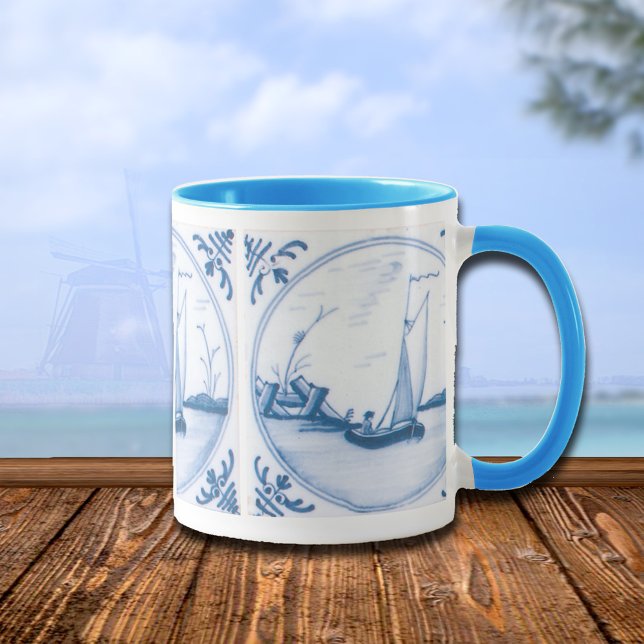 Mug Cafetière Delft Blue and White Sailboat (blue white vintage sailboat coffee mug)