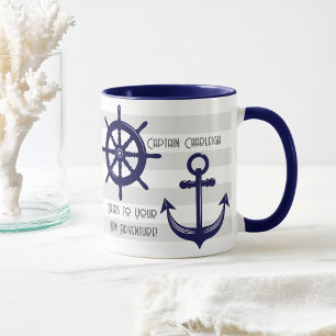 Mug Cafetière nautique personnalisée avec ancre et rou