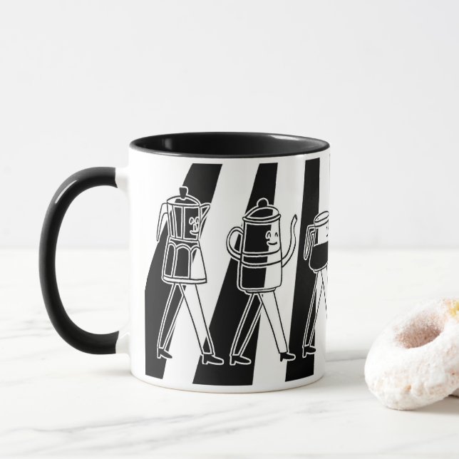 Mug Cafetière noir et blanc Café rayé (Avec donut)